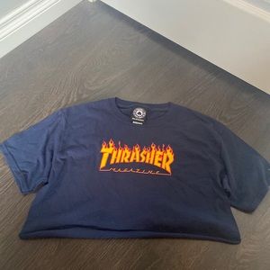 Thrasher navy youth large cropped tee